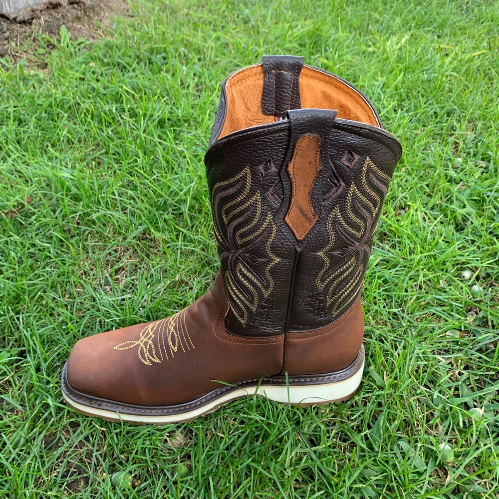 Men's Rodeo Leather Work Boots Pull On Leather 808 - Picture 3 of 6